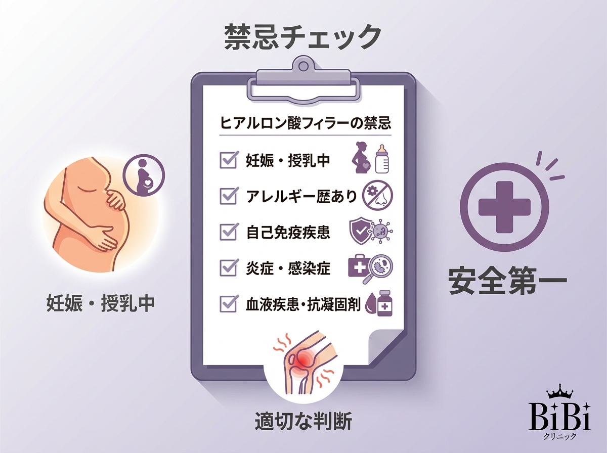 ヒアルロン酸注入の禁忌｜施術を控えるべき状態の説明