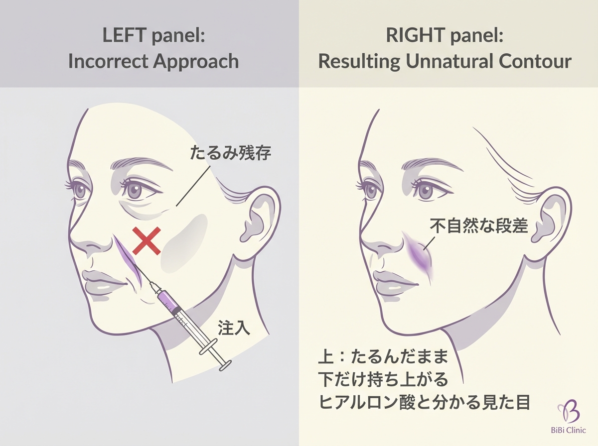 ほうれい線単独注入のリスク｜不自然な段差が残る原因｜大阪・心斎橋 BiBiクリニック