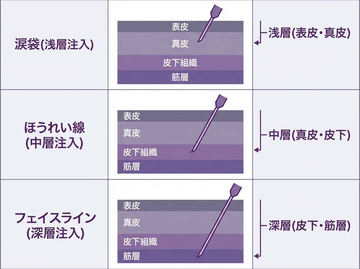 部位別ヒアルロン酸注入深度｜涙袋・ほうれい線・フェイスライン｜大阪BiBiクリニック