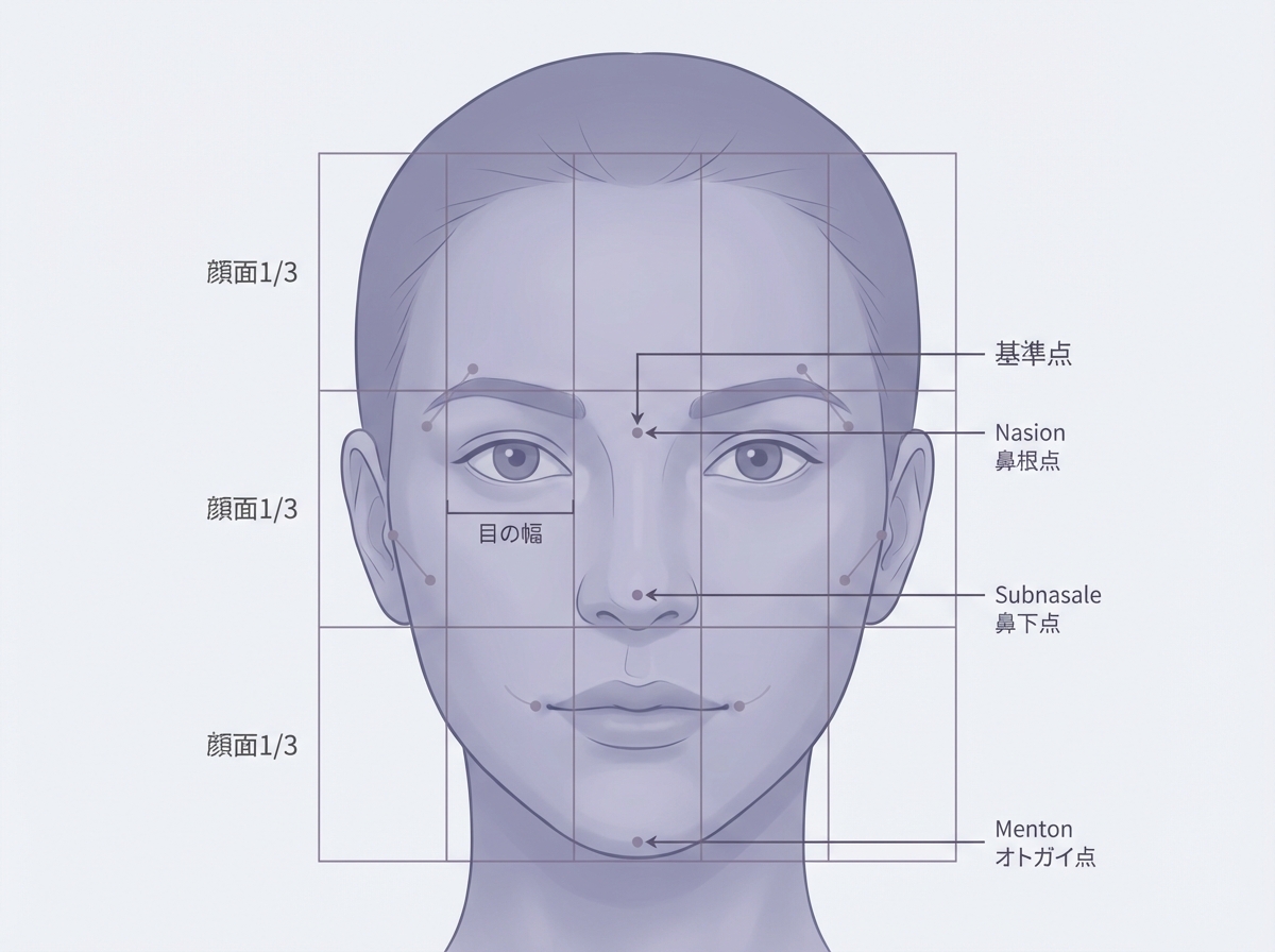顔の黄金比バランスを意識したヒアルロン酸デザイン概念図｜大阪・心斎橋BiBiクリニック