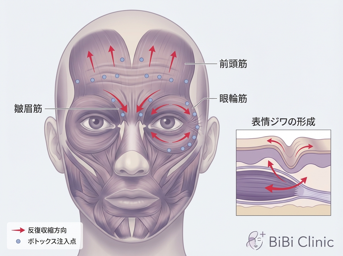 表情ジワとボトックス治療の考え方｜筋肉の動きを抑える設計｜BiBiクリニック