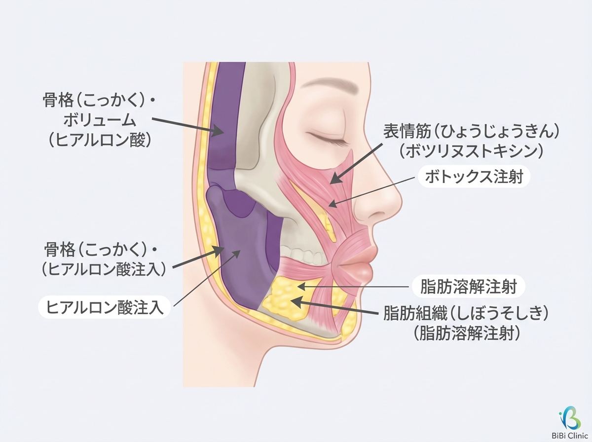 美容注射3種の違い｜ヒアルロン酸・ボトックス・脂肪溶解の役割比較