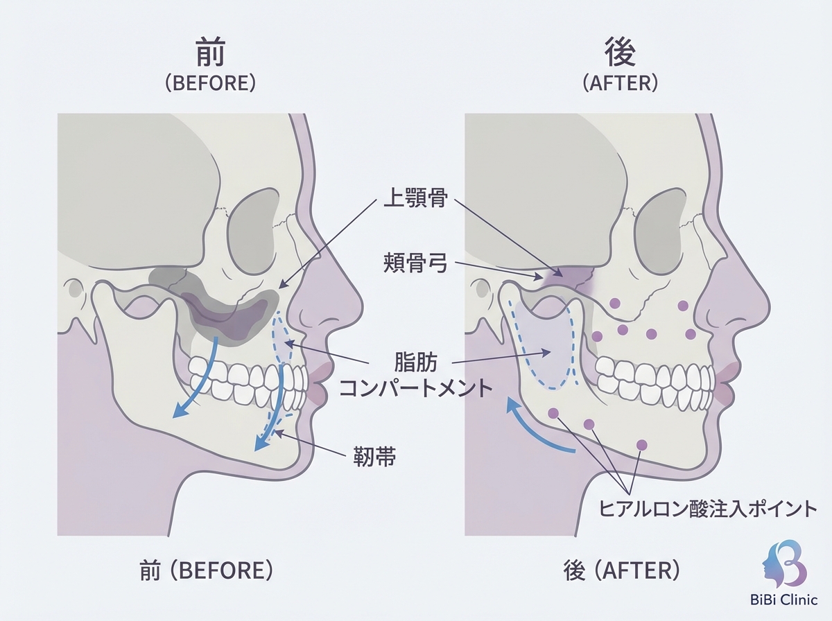 中顔面ヒアルロン酸注入｜構造的ボリューム設計