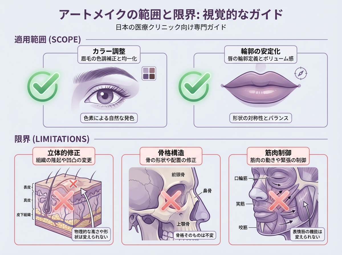 アートメイクの適応範囲と限界を示す比較図｜大阪 心斎橋BiBiクリニック