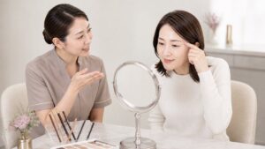 眉アートメイクの持ちとメンテナンスを相談するイメージ